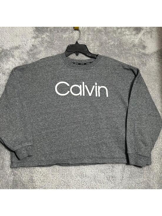Calvin Klein Tops - Calvin Klein Sweatshirt Womens XL Gray Logo Pullover Relaxed Cropped Crewneck